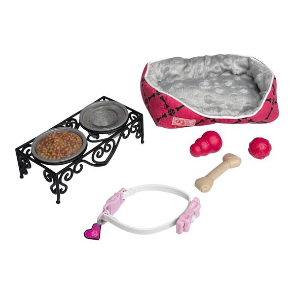 Dog Toys Bone Bow Collar Food Water Bowls Stand Battat OG For American Girl Pets - Picture 10 of 10